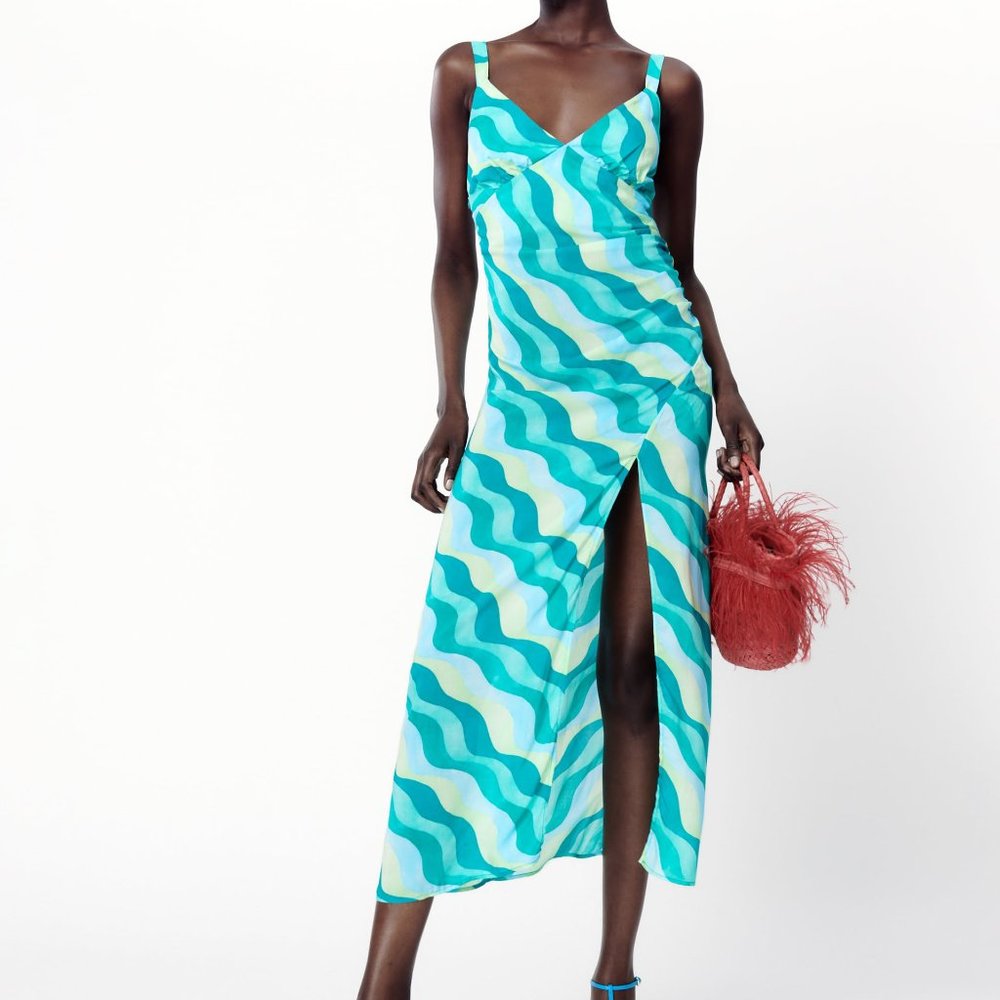 ZARA Wavy Print Midi Dress